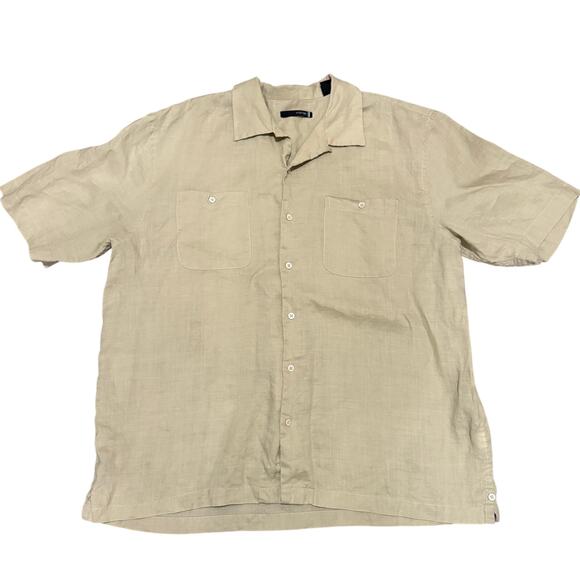 Visitor Mens Beige Linen Short Sleeve Button Up Shirt 2XL Linen Resort Vacation - Picture 1 of 5